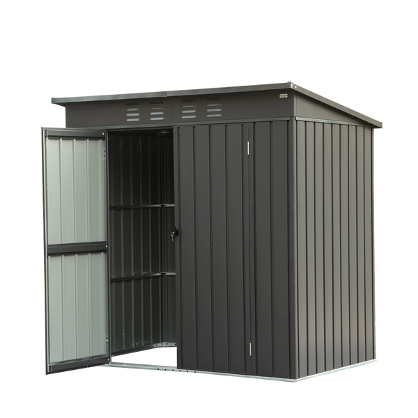 Backyard Storage Shed with Sloping Roof Galvanized Steel Frame Outdoor Garden Shed Metal Utility Tool Storage Room with Latches and Lockable Door (6x4ft, Black) Backyard Storage Shed with Sloping Roof Galvanized Steel Frame Outdoor Garden Shed Metal Utility Tool Storage Room with Latches and Lockable Door (6x4ft, Black)