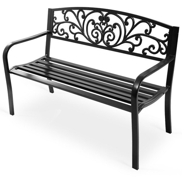50 Inch Patio Park Steel Frame Cast Iron Backrest Bench Porch Chair 50 Inch Patio Park Steel Frame Cast Iron Backrest Bench Porch Chair