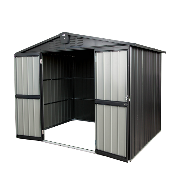 Outdoor Storage Shed 8.2'x 6.2', Metal Garden Shed for Bike, Trash Can, Galvanized Steel Outdoor Storage Cabinet with Lockable Door for Backyard, Patio, Lawn (8.2x6.2ft, Black) Outdoor Storage Shed 8.2'x 6.2', Metal Garden Shed for Bike, Trash Can, Galvanized Steel Outdoor Storage Cabinet with Lockable Door for Backyard, Patio, Lawn (8.2x6.2ft, Black)