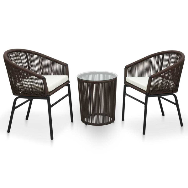 3 Piece Bistro Set with Cushions PE Rattan Brown 3 Piece Bistro Set with Cushions PE Rattan Brown