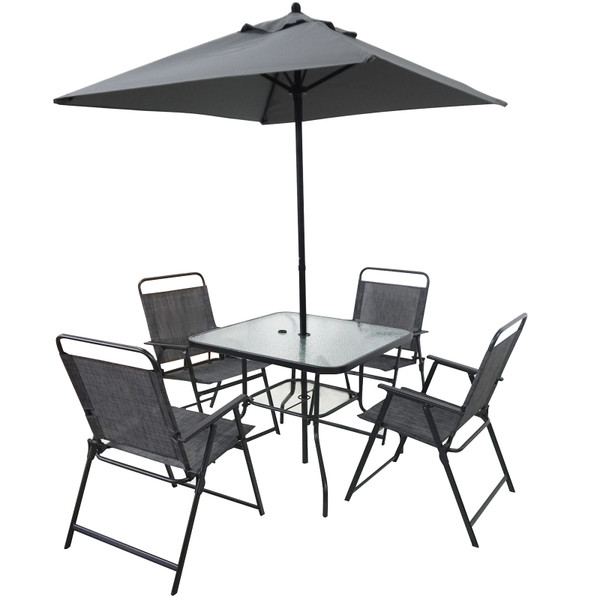 Outdoor Patio Dining Set for 4 People, Metal Patio Furniture Table and Chair Set with Umbrella, Black Outdoor Patio Dining Set for 4 People, Metal Patio Furniture Table and Chair Set with Umbrella, Black
