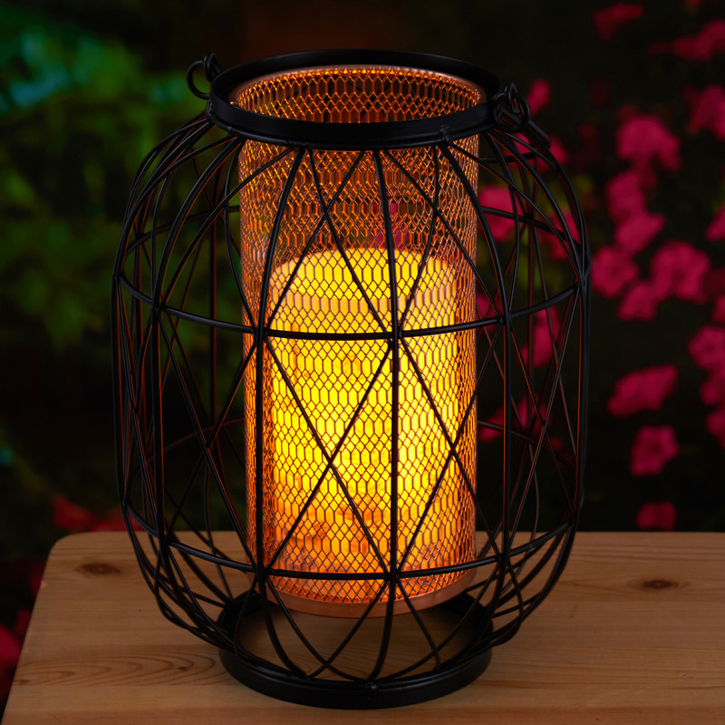 Meadow Creek Black & Copper Metal 7 in. Wire Lantern