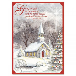 Snowy Church Religious Christmas Greeting Cards
