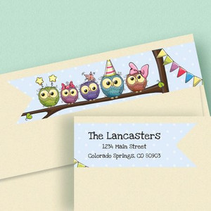 Festive Owls Wrap Around Address Labels