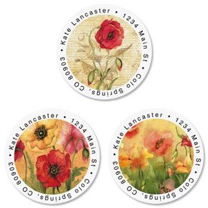 Poppies Round Address Labels Poppies Round Address Labels