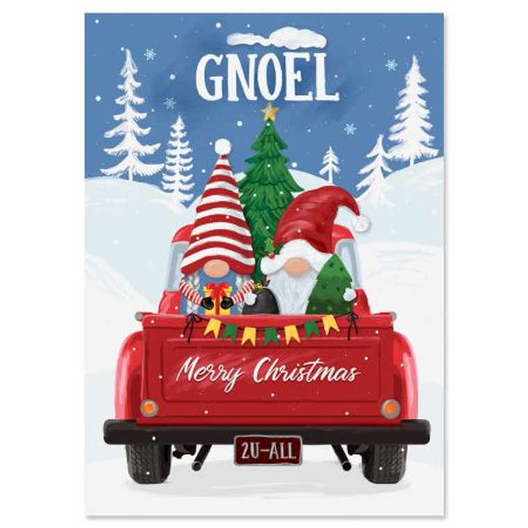 Gnomes In Red Truck Christmas Greeting Cards