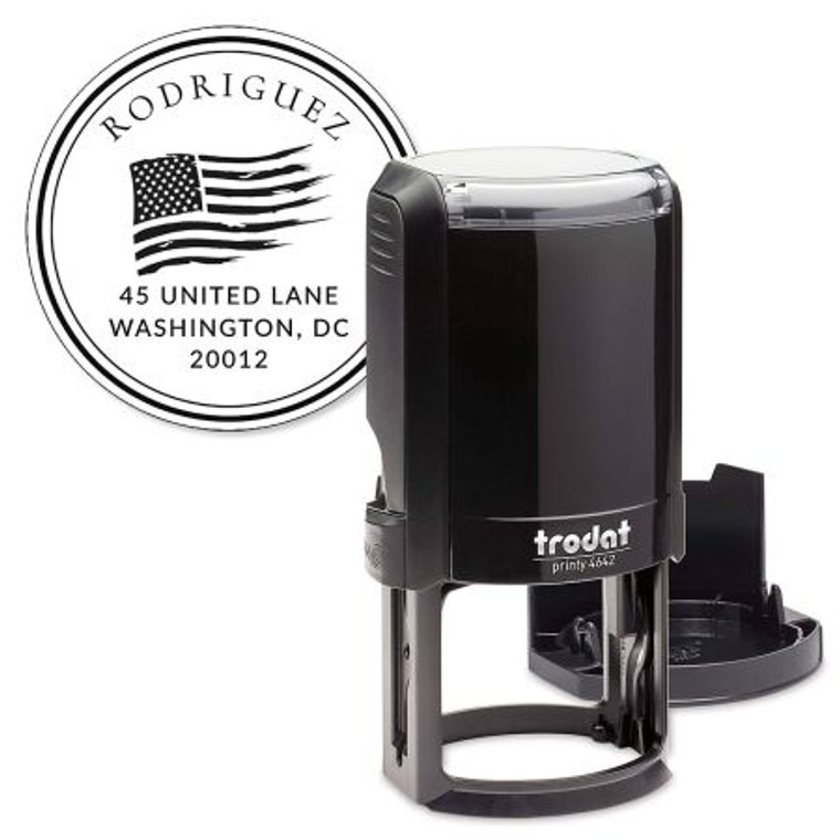 Patriotic Self-Inking Round Address Stamp
