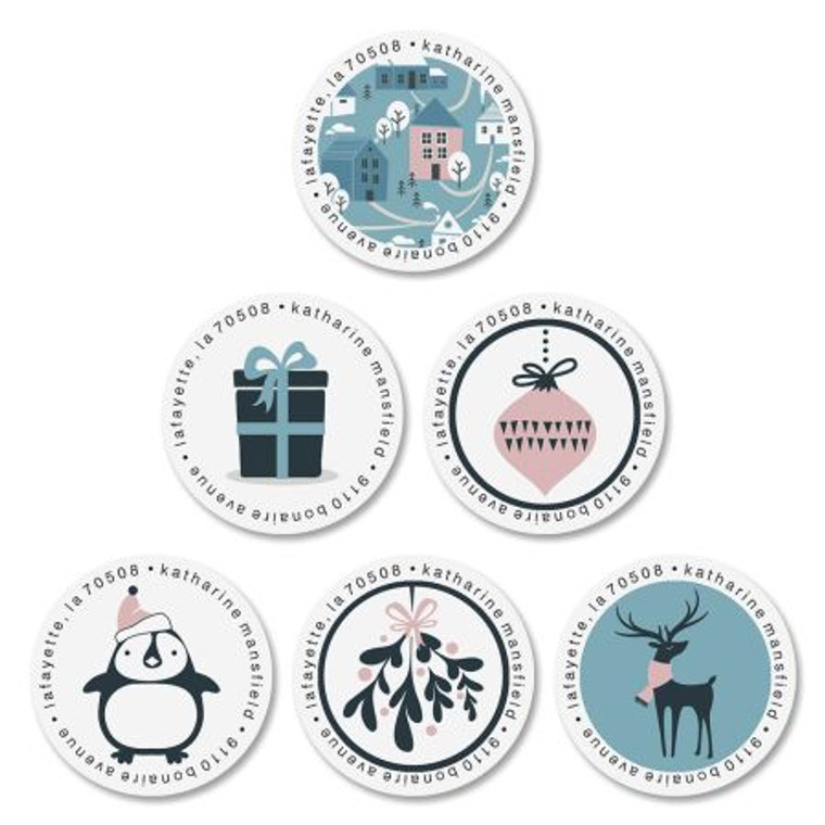 Wintery & White Round Address Labels (6 Designs)