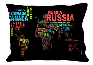WORLD MAP COUNTRY NAME Pillow Case Cover Recta WORLD MAP COUNTRY NAME Pillow Case Cover Recta