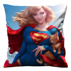 SUPERGIRL ART WITH CAT Cushion Case Cover SUPERGIRL ART WITH CAT Cushion Case Cover