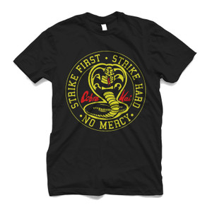 COBRA KAI STIKE FIRST STRIKE HARD NO MERCY BAGDE Men's T-Shirt COBRA KAI STIKE FIRST STRIKE HARD NO MERCY BAGDE Men's T-Shirt