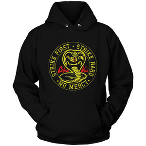COBRA KAI STIKE FIRST STRIKE HARD NO MERCY BAGDE Hoodie COBRA KAI STIKE FIRST STRIKE HARD NO MERCY BAGDE Hoodie