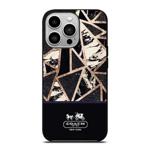COACH NEW YORK GOLD BLACK TEXTURE iPhone 14 Pro Case