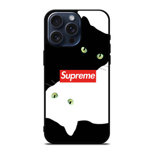 SUPREME BLACK WHITE CAT iPhone 15 Pro Max Case SUPREME BLACK WHITE CAT iPhone 15 Pro Max Case