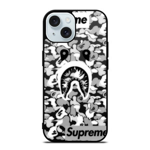 BAPE SHARK LOGO SUPREME BLACK WHITE iPhone 15  Case Cover BAPE SHARK LOGO SUPREME BLACK WHITE iPhone 15  Case Cover