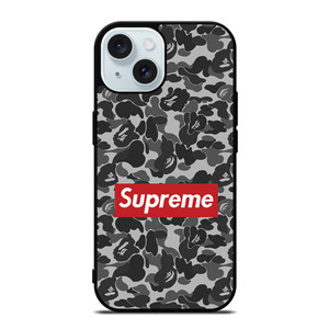 CAMO BAPE SUPREME GREY iPhone 15  Case Cover