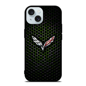 CORVETTE LOGO GREEN METAL iPhone 15  Case Cover CORVETTE LOGO GREEN METAL iPhone 15  Case Cover