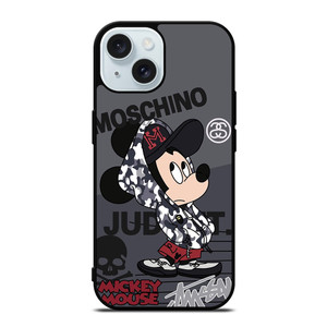 MICKEY MOUSE CAMO X MOSCHINO X STUSSY iPhone 15 Case Cover MICKEY MOUSE CAMO X MOSCHINO X STUSSY iPhone 15 Case Cover