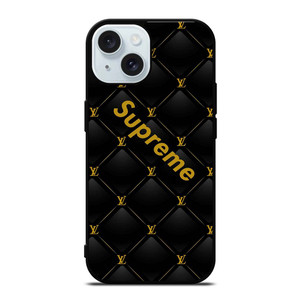 SUPREME BLACK PATTERN GOLD iPhone 15  Case Cover