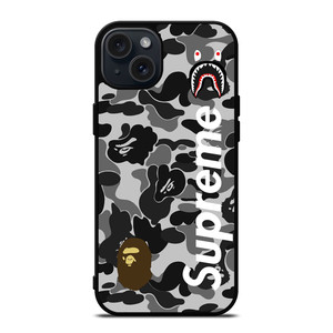 BAPE CAMO SHARK LOGO X SUPREME iPhone 15 Plus Case BAPE CAMO SHARK LOGO X SUPREME iPhone 15 Plus Case
