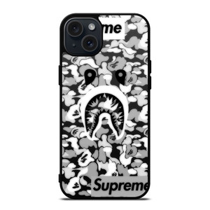 BAPE SHARK LOGO SUPREME BLACK WHITE iPhone 15 Plus Case BAPE SHARK LOGO SUPREME BLACK WHITE iPhone 15 Plus Case