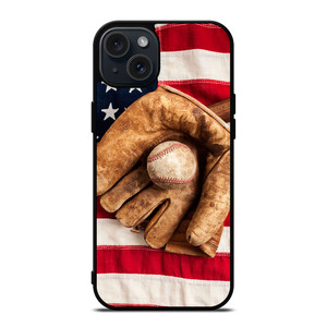 BASEBALL GLOVE AMERICAN FLAG iPhone 15 Plus Case BASEBALL GLOVE AMERICAN FLAG iPhone 15 Plus Case