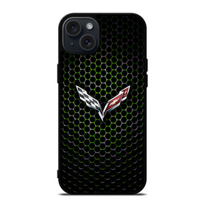 CORVETTE LOGO GREEN METAL iPhone 15 Plus Case CORVETTE LOGO GREEN METAL iPhone 15 Plus Case