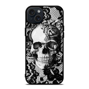 SKULL ON BLACK LACE iPhone 15 Plus Case SKULL ON BLACK LACE iPhone 15 Plus Case