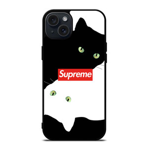 SUPREME BLACK WHITE CAT iPhone 15 Plus Case