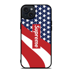 SUPREME LOGO AMERICAN FLAG iPhone 15 Plus Case SUPREME LOGO AMERICAN FLAG iPhone 15 Plus Case