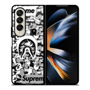 BAPE SHARK LOGO SUPREME BLACK WHITE Samsung Galaxy Z Fold 4 Case Cover
