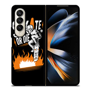 SKULL SKATE OR DIE ORANGE ARTWORK Samsung Galaxy Z Fold 4 Case Cover