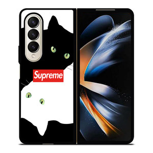 SUPREME BLACK WHITE CAT Samsung Galaxy Z Fold 4 Case Cover
