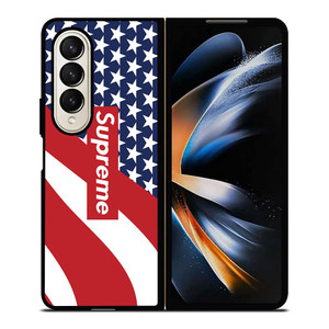 SUPREME LOGO AMERICAN FLAG Samsung Galaxy Z Fold 4 Case Cover