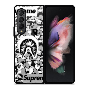 BAPE SHARK LOGO SUPREME BLACK WHITE Samsung Galaxy Z Fold 3 Case Cover