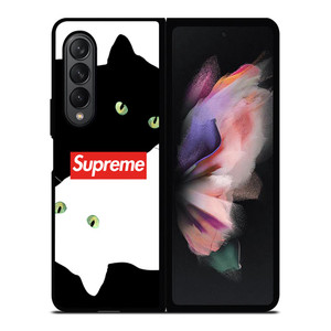 SUPREME BLACK WHITE CAT Samsung Galaxy Z Fold 3 Case Cover