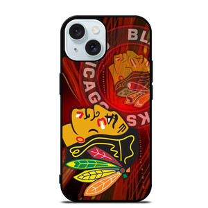 CHICAGO BLACK HAWKS HEAD ICON iPhone 15 Case Cover CHICAGO BLACK HAWKS HEAD ICON iPhone 15 Case Cover