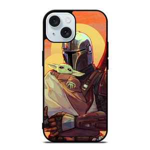 MANDALORIAN AND BABY YODA STAR WARS CARTOON iPhone 15  Case Cover