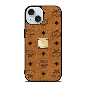 MCM WORLD WIDE BROWN LEATHER EMBLEM iPhone 15 Case Cover MCM WORLD WIDE BROWN LEATHER EMBLEM iPhone 15 Case Cover