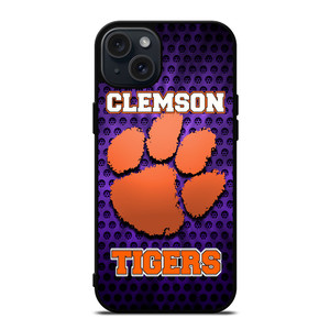 CLEAMSON TIGERS FOOTBALL LOGO PURPLE iPhone 15 Plus Case