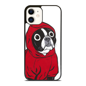 BOSTON TERRIER IN A RED HOODIE iPhone 12 Case