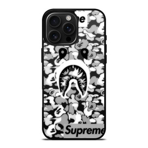 BAPE SHARK LOGO SUPREME BLACK WHITE iPhone 16 Pro Max Case BAPE SHARK LOGO SUPREME BLACK WHITE iPhone 16 Pro Max Case