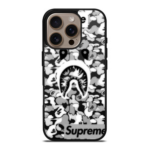 BAPE SHARK LOGO SUPREME BLACK WHITE iPhone 16 Pro Case BAPE SHARK LOGO SUPREME BLACK WHITE iPhone 16 Pro Case