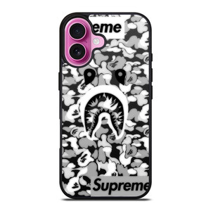 BAPE SHARK LOGO SUPREME BLACK WHITE iPhone 16 Plus Case BAPE SHARK LOGO SUPREME BLACK WHITE iPhone 16 Plus Case