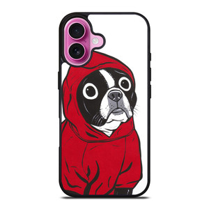 BOSTON TERRIER IN A RED HOODIE iPhone 16 Plus Case