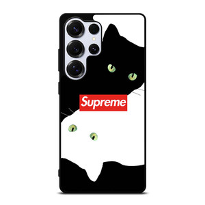 SUPREME BLACK WHITE CAT Samsung Galaxy S25 Ultra Case
