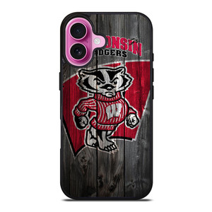 WISCONSIN BADGER WOODEN LOGO iPhone 16 Plus Case