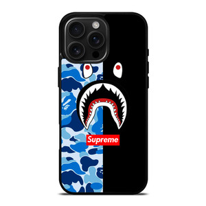 SUPREME BAPE SHARK CAMO BLUE BLACK iPhone 16 Pro Max Case SUPREME BAPE SHARK CAMO BLUE BLACK iPhone 16 Pro Max Case
