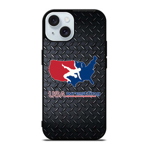 USA WRESTLING METAL LOGO iPhone 15 Case Cover USA WRESTLING METAL LOGO iPhone 15 Case Cover