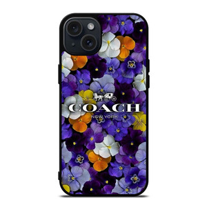 PURPLE FLOWERS COACH NEW YORK iPhone 15 Plus Case PURPLE FLOWERS COACH NEW YORK iPhone 15 Plus Case